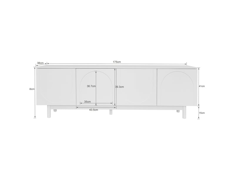  Meuble tv modenvie blanc 175 x 38 x 56 cm à 4 portes avec tablettes réglables  - Conforama C