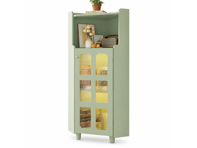  Vitrine - avec éclairage led - avec 1 porte - avec 2 étagères - avec des étagères ouvertes - vert  - Conforama A