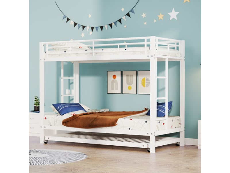  Lit superposé 90x200 cm coloris blanc métal lit enfant blanc - Conforama E