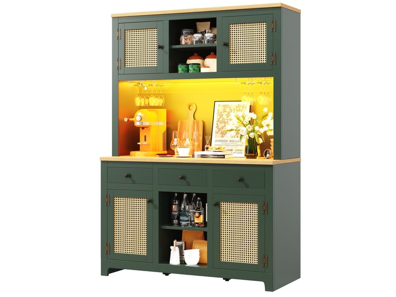  Buffet de cuisine haut avec étagères réglables, tiroirs et espaces ouverts pour cuisine, en mdf, 120 × 40 × 180 cm  - Conforama A