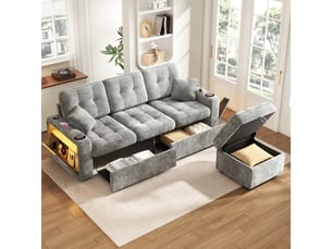 Canapé d'angle panoramique relax manuel <strong></strong> <strong></strong> 3 places Tissu vert avec coffre de rangement