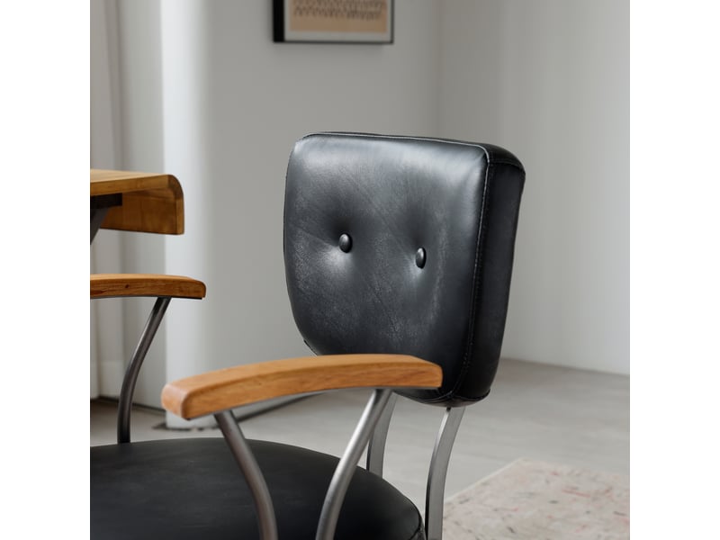  Chaise de bureau en cuir noir, fauteuil de direction ergonomique avec accoudoirs en chêne et hauteur réglable, 63x51x82 cm  - Conforama E