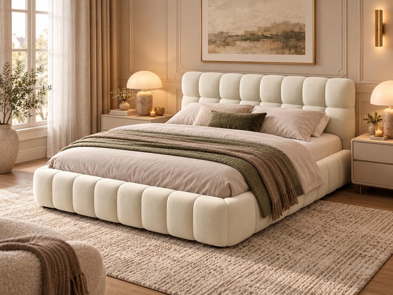 Lit 2 places 140 x 190 cm - tissu lin - tête de lit souple et cadre de lit robuste - beige - Conforama B