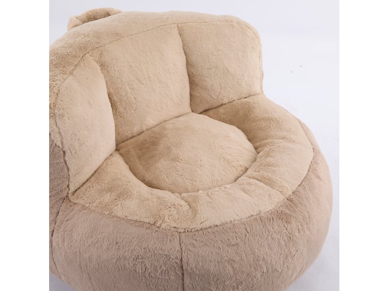  Fauteuil‑poire géant 106x110x77 cm, intérieur, sans montage, mousse broyée, fausse fourrure, marron camel  - Conforama E