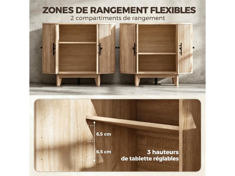 Meuble de cuisine muvano, buffet ovale 4 portes, effet chêne naturel, 90 × 40 × 76 cm - Conforama E