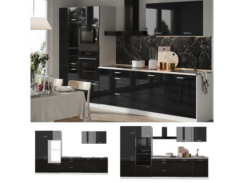  Vicco cuisine, noir haute brillanceblanc, 340cm plan de travail marbre  - Conforama D