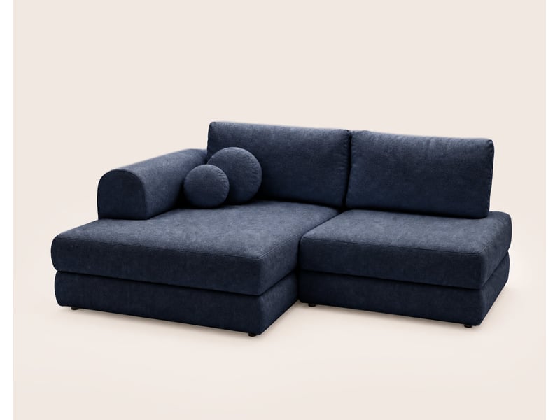  April - canapé d'angle gauche 4 places convertible avec coffre en velours texturé - best mobilier - bleu marine APRIL - Conforama E