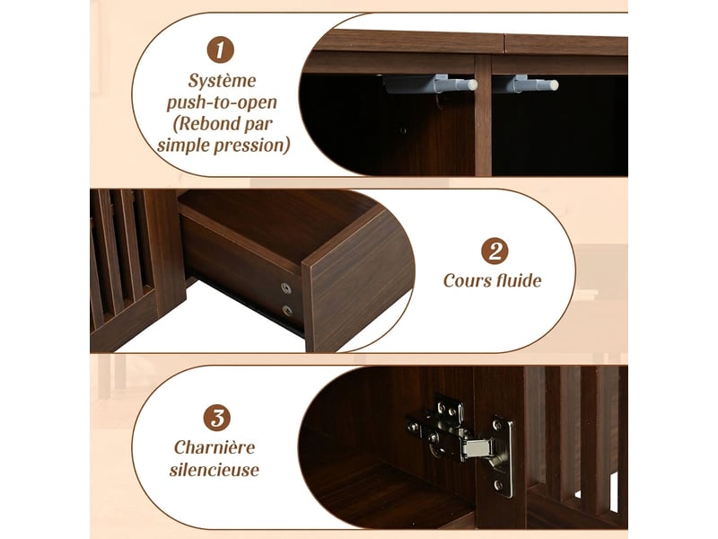  Meuble tv 180 cm couleur noyer avec portes grillagées et tiroirs  - Conforama E