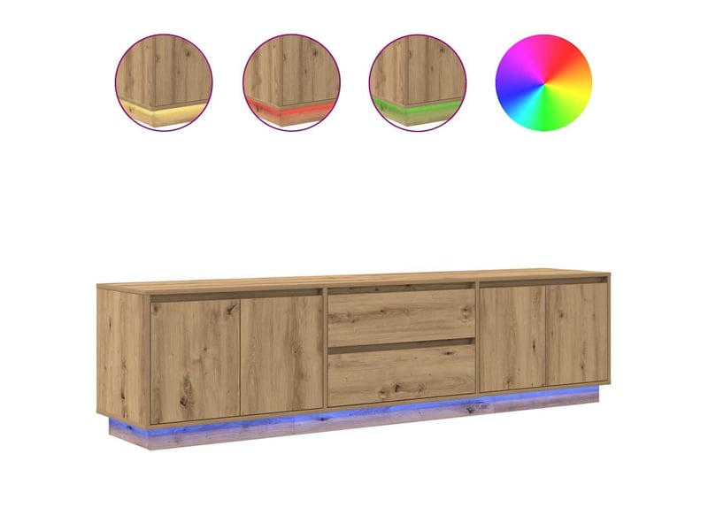  Meuble tv - banc tv - meuble de rangement avec éclairages led chêne artisanal 193,5x41x50 cm  - Conforama A