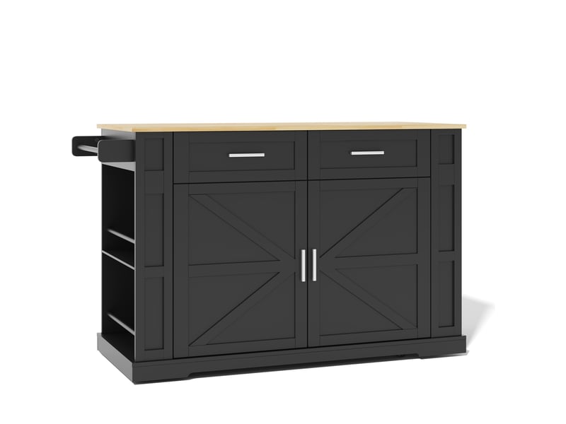  Desserte de cuisine 130x50x93 cm – noir et naturel – plan de travail extensible, prises usb et roulettes  - Conforama D