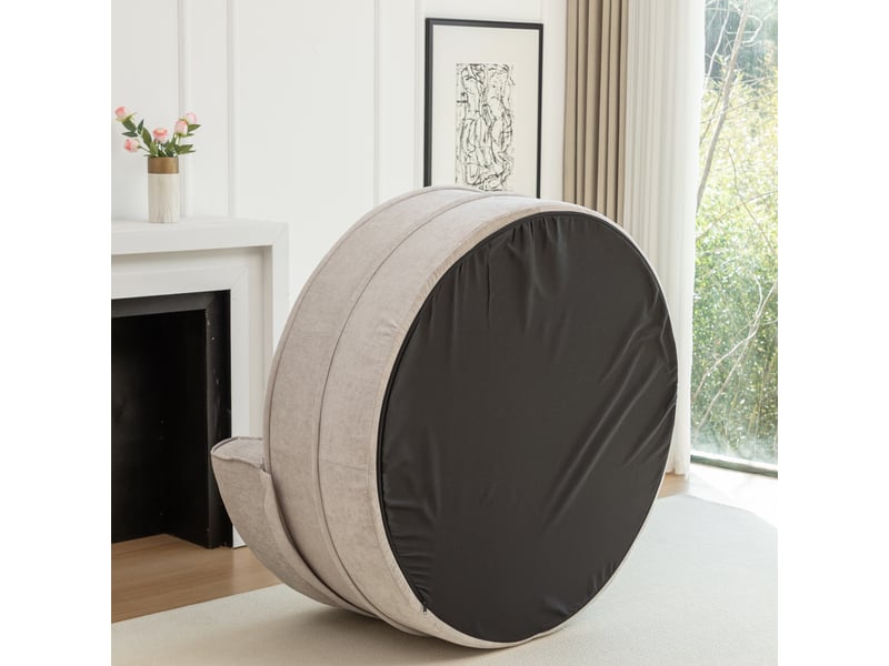 Fauteuil avec pouf rond et 5 coussins - sans montage, assise moelleuse, chenille - gris - Conforama E