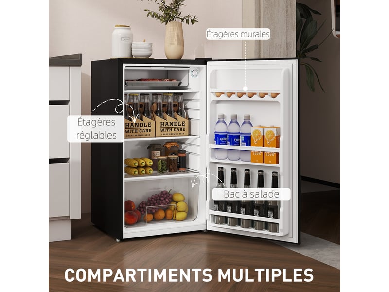 Réfrigérateur congélateur petit réfrigérateur 91 l étagères modulables design sous-comptoir noir 47,5 x 44,2 x 84 cm - Conforama R
