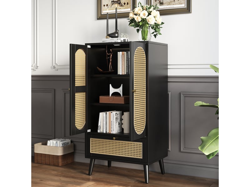  Buffet haut 60*40*110.5 cm en panneaux de particules avec 2 portes et 1 tiroir noir chicfurn  - Conforama B