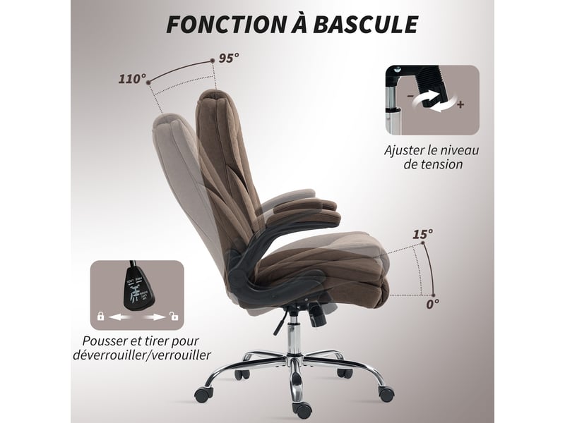  Fauteuil de bureau, chaise bureau ergonomique, hauteur réglable, accoudoirs relevables, 70 x 70 x 114-122 cm, marron  - Conforama R