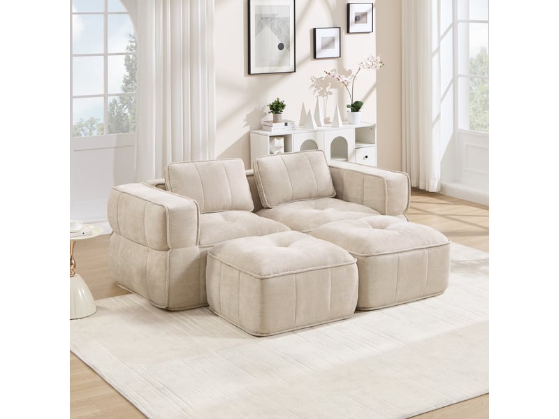  Canapé panoramique modulable 2 places en polyester beige – 198 x 162 x 67 cm Fay Lum - Conforama W