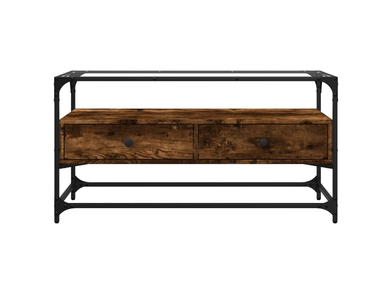  Meuble tv - banc tv - meuble de rangement avec dessus en verre chêne fumé bois d'ingénierie  - Conforama D