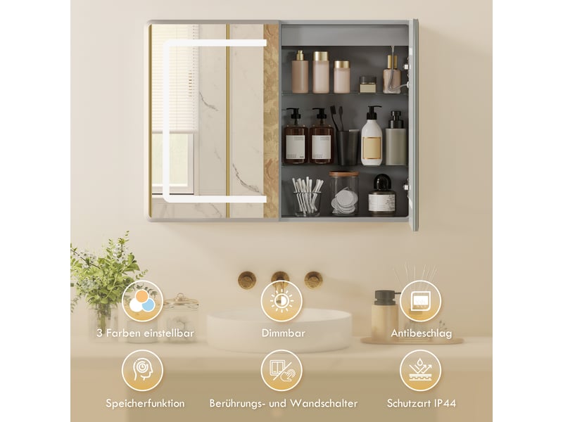  Armoire miroir salle de bain led antibuée rectangulaire 80 x 60 cm avec rangement intégré (98)  - Conforama R