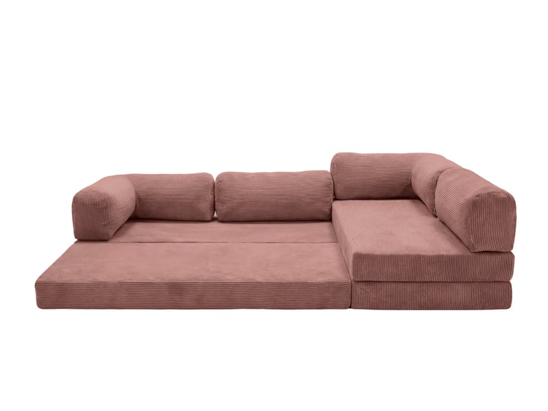  Cosima - canapé d'angle convertible petit velours côtelé 4 places rose gauche  - Conforama A