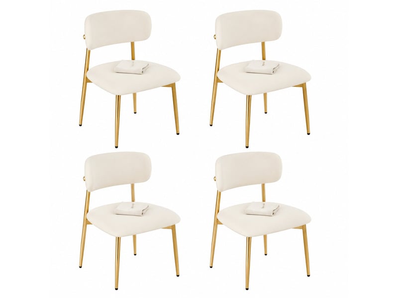  Lot de 4 chaises de salle à manger 51.00×50.00×81.00 cm en métal et bois avec assise et dossier rembourrés blanc et doré chicfurn  - Conforama A