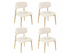 Lot de 4 chaises de salle à manger 51.00×50.00×81.00 cm en métal et bois avec assise et dossier rembourrés blanc et doré chicfurn