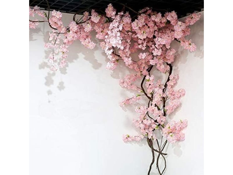  Fleur artificielle 105 cm faux cerisier fleur arbre 3 fourche sakura branche fleur artificielle soie de mariage fond décoration murale  - Conforama E