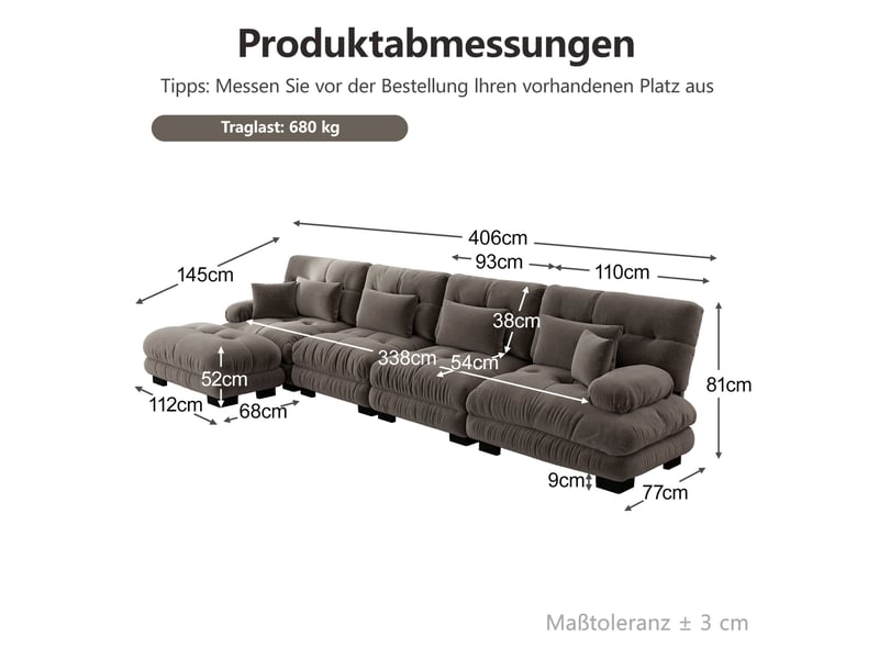  Canapé d’angle modulable 4 places en chenille marron avec ottomans mobiles  - Conforama E