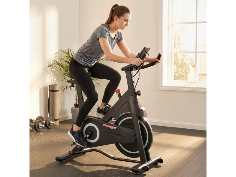  Vélo d'appartement, vélo d'exercice, résistance magnétique réglable, écran lcd, siège confortable, 108x51x116cm, blanc  - Conforama C