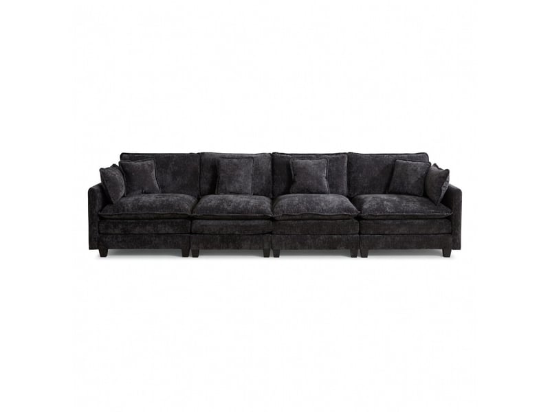 Canapé cloud 4 places moderne en tissu chenille noir double coussin rembourré - Conforama A