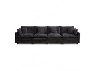 Canapé cloud 4 places moderne en tissu chenille noir double coussin rembourré