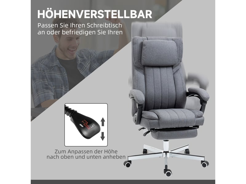  Fauteuil de bureau massant gris, 5 modes, dossier inclinable à 135°, siège réglable avec repose-pieds pour bureau à domicile  - Conforama E