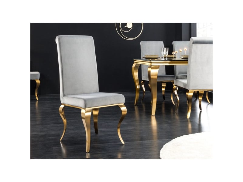  Lot de 2 chaises velena gris et doré – velours, haut dossier et pieds galbés  - Conforama B