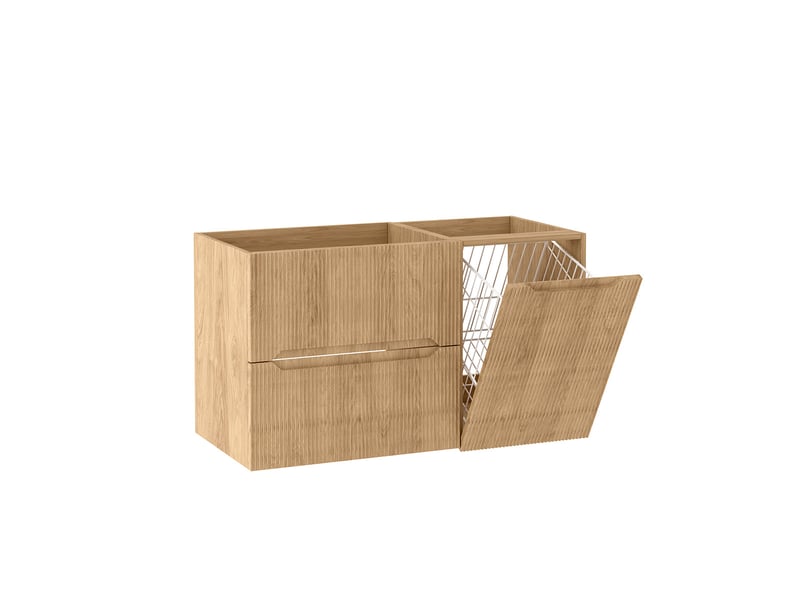  Meuble sous vasque suspendu avec panier à linge 2t novo l.100 cm effet chêne hikora  - Conforama A