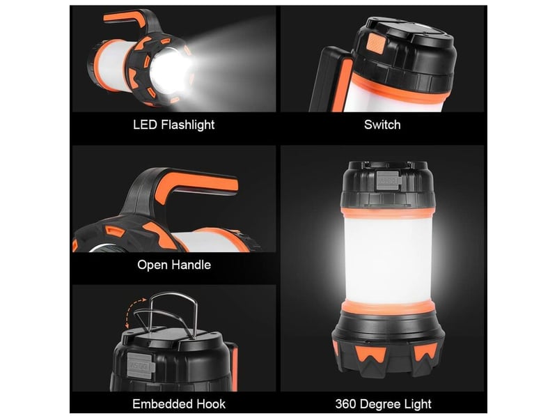 1pcs lanterne led rechargeable, 1000 lumens 4000mah lampe camping 360°, lampe led rechargeable jecteur portable, puissante, lampe de camping  - Conforama C