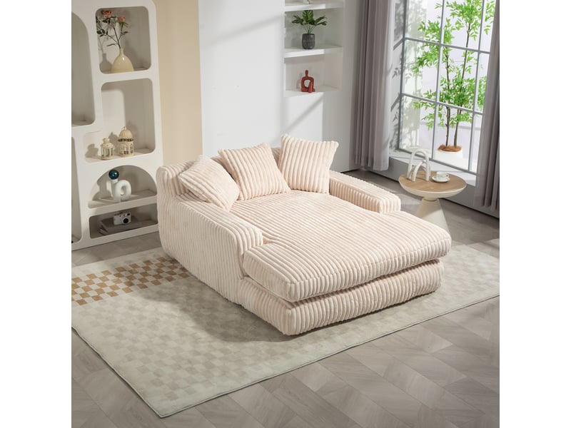 Canapé droit,canapé simple confortable en velours côtelé avec 3 oreillers moelleux,125x155x63,beige canapé beige - Conforama B