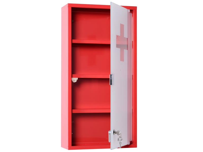  Armoire à pharmacie verrouillable à 4 compartiments, porte vitrée, acier, 60 x 30 x 12 cm, rouge  - Conforama B