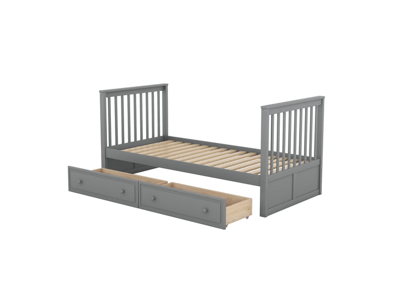  Lit superposé 90 x 200 cm enfant avec 2 tiroirs, séparable en deux lits, en pin massif et mdf, gris  - Conforama W