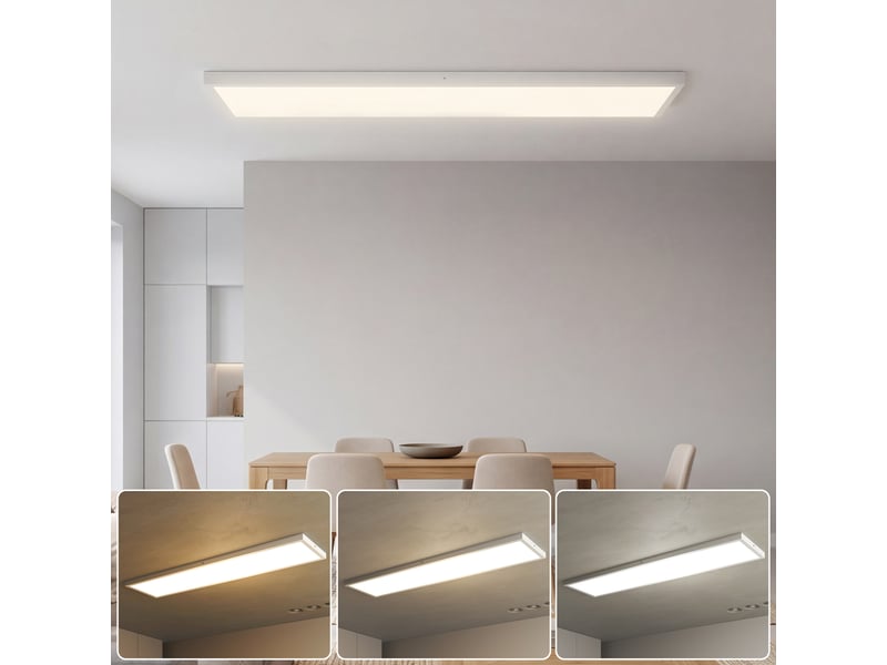  Ensemble de 4 plafonniers et appliques murales à température de couleur réglable (3000k4000k6000k) avec interrupteur dip, 120 x 30 x 3,7 cm, blanc  - Conforama A