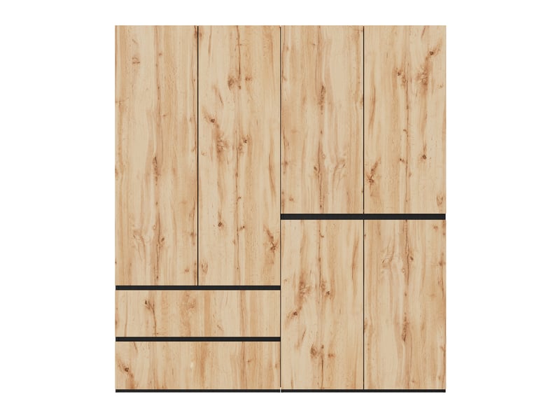  Armoire 6 portes avec 2 tringles et 5 tiroirs, décor chêne artisan et blanc, pour chambre 180 × 50 × 200 cm  - Conforama D