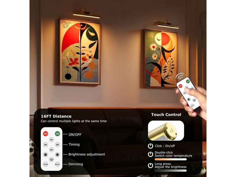  Applique murale sans fi 5000mah batterie rechargeable 3 températures de couleur avec télécommande 40.5cm  - Conforama D