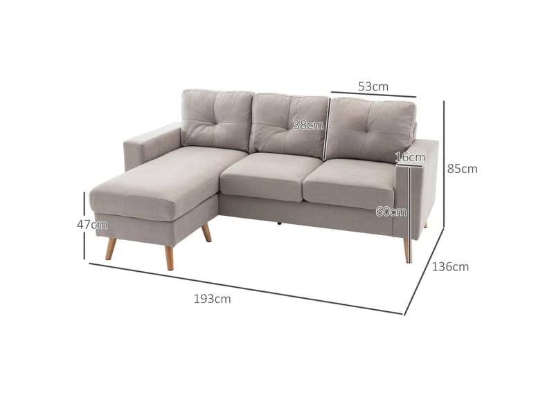  Canapé d'angle réversible 3 places en l 193 x 136 cm - tissu effet lin gris clair  - Conforama C