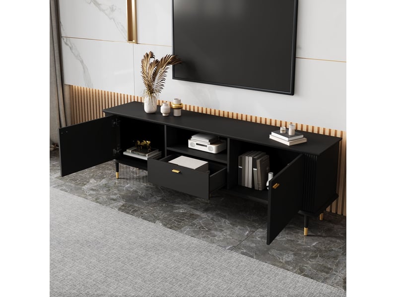  Meuble tv bas 170x36x54 cm avec 2 portes, 1 tiroir, armoire de rangement, style moderne, pour salon, bureau, mdf, noir  - Conforama D