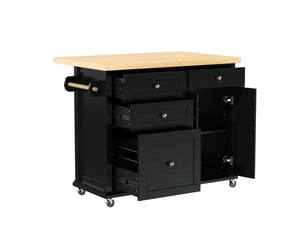 Îlot de cuisine mobile 107x45 cm plateau extensible mdf noir et naturel