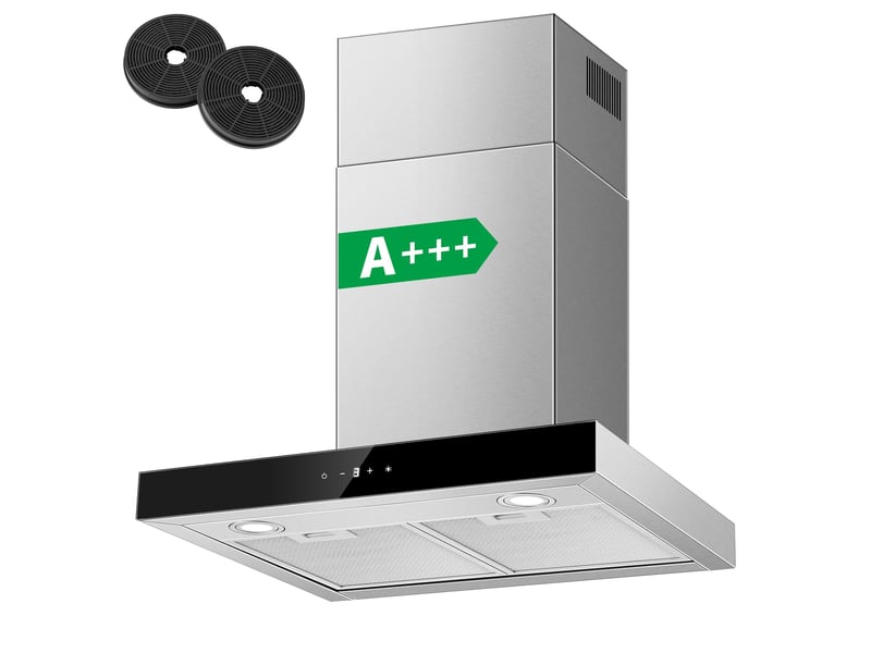  Hotte aspirante murale 60 cm en acier inoxydable argenté, hotte aspirante 450 m³h avec évacuation ou recyclage, commande tactile  - Conforama A
