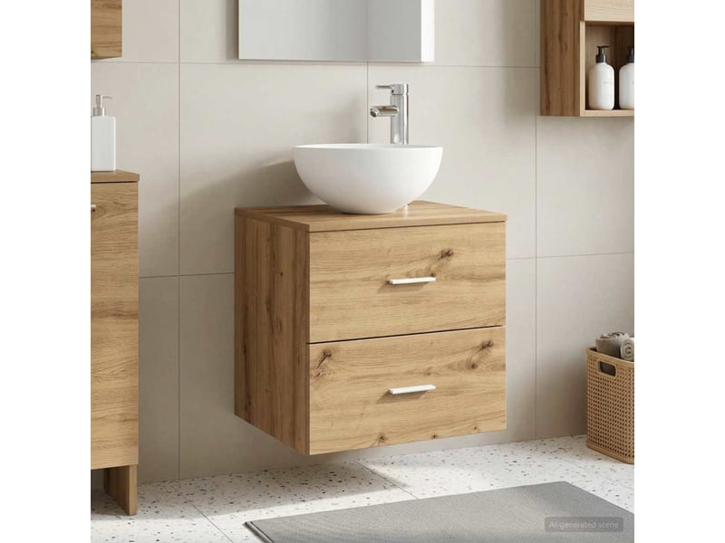 Vanité de lavabo mural, meuble de rangement chêne artisanal 49.5x41x64.5 cm shl1742 - Conforama B