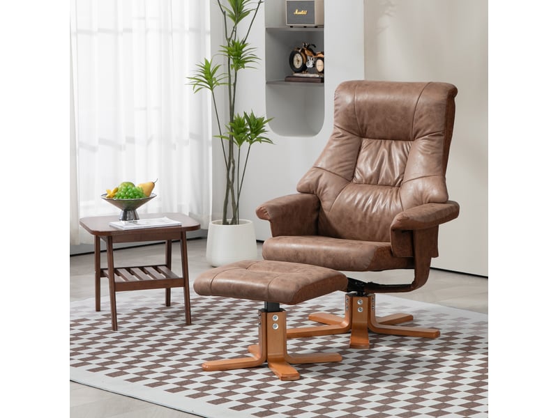  Fauteuil inclinable avec repose-pieds, pivotant à 360°, inclinable à 135°, revêtement respirant, 78 x 82,5 x 109 cm, marron  - Conforama C