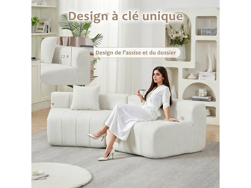  Canapé modulable incurvé 6 places en tissu chenille avec 2 coussins, canapé demi-cercle pour salon et bureau  - Conforama D