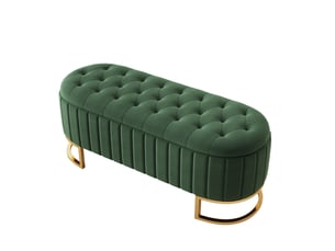 Banc de rangement 120 x 39,9 x 43 cm vert en velours, assise rembourrée, pieds en métal pour salon