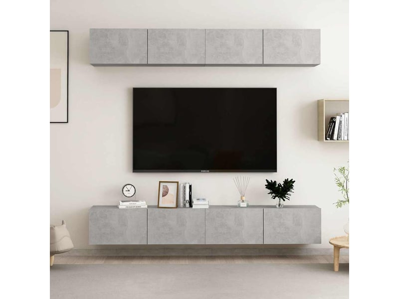  Lot de 4 meuble tv bas salon gris béton 100x30x30 cm bois d'ingénierie  - Conforama B