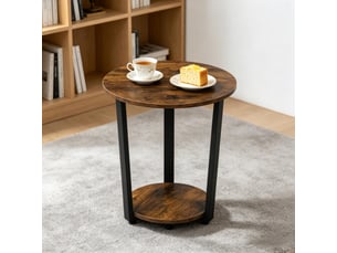 Table d’appoint ronde avec 2 étagères, petite table basse et porte-plantes pratique