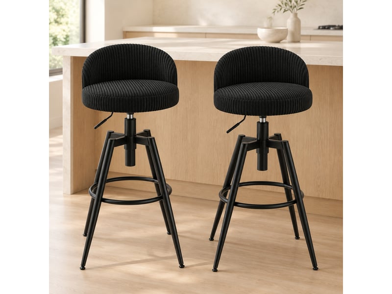 Lot de 2 tabourets de bar pivotants et réglables en velours côtelé noir - Conforama D